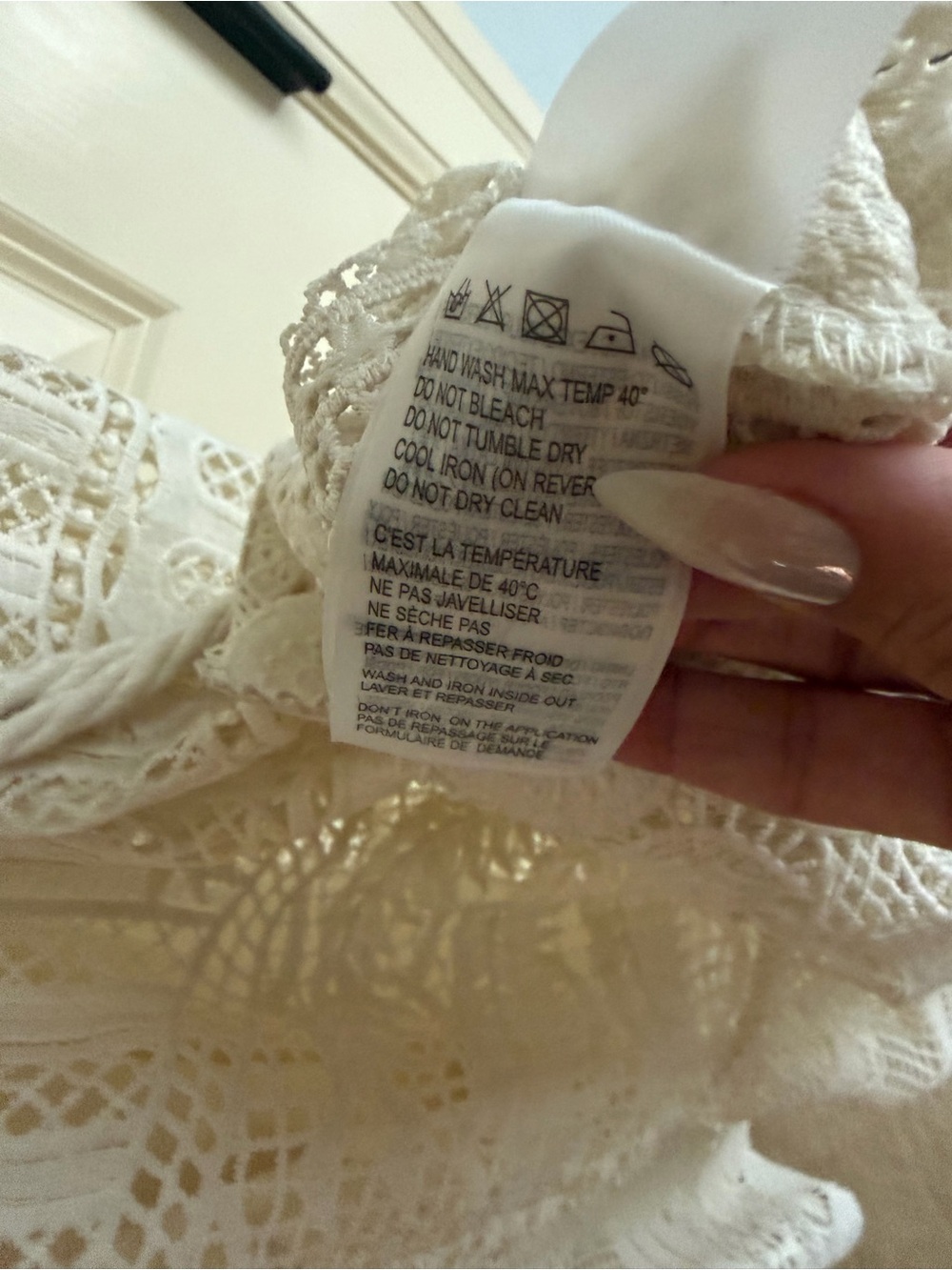 Farm Rio Cream Lace Morada Guipure Crochet Maxi Dress with Tie Waist - Picture 8 of 13
